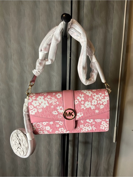 Michael Kors Handbags - Michael Kors Pink Floral Crossbody with Gold MK Accent